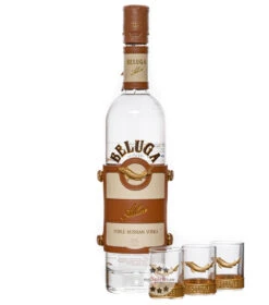 Beluga Vodka Geschenkset: Beluga Allure Vodka + 3 Shot-Gläser -Spirituosen Angebote Store beluga allure vodka geschenkset mit 3 glaesern 5