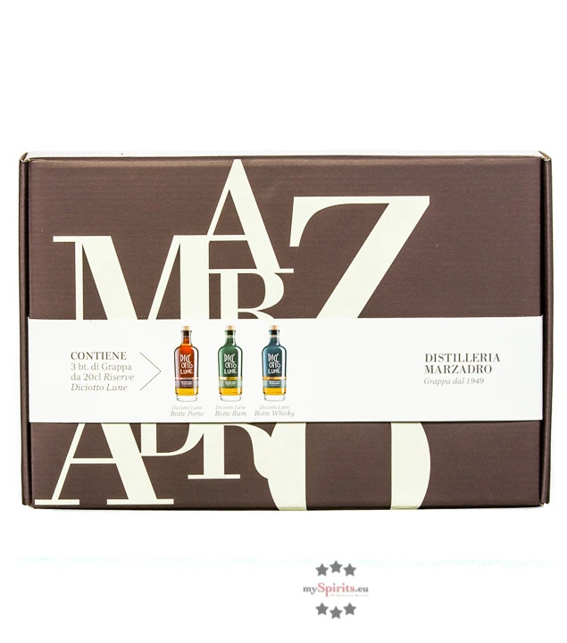 Marzadro Geschenkset Riserve Grappa Diciotto Lune Botte Porto, Rum & Whisky 4 Marzadro Geschenkset Riserve Grappa Diciotto Lune Botte Porto, Rum & Whisky – Bild 4