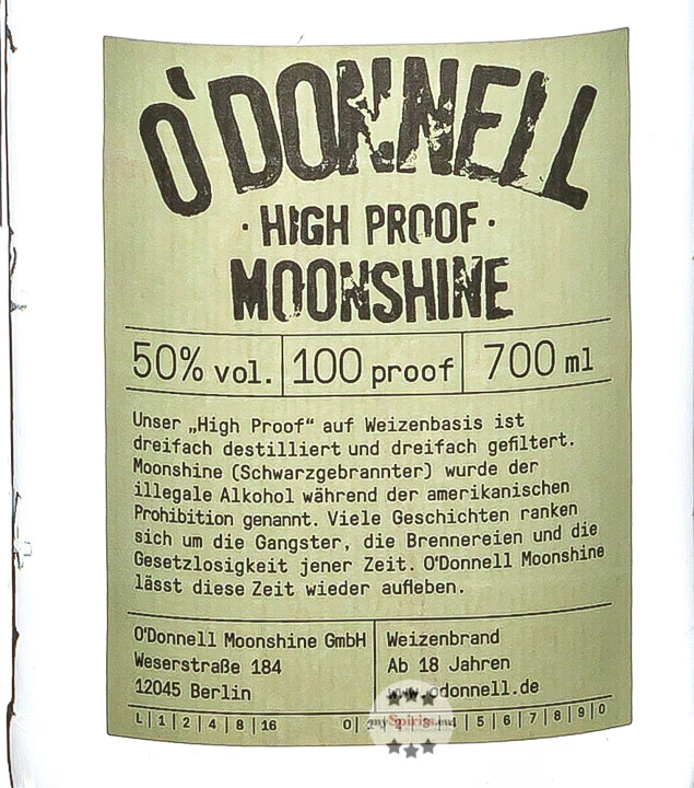 O'Donnell High Proof Moonshine Weizenbrand 2 O'Donnell High Proof Moonshine Weizenbrand – Bild 2